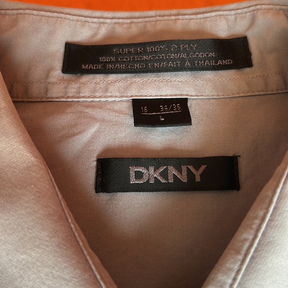 DKNY men’s cotton light gray blue long sleeved dress shirt one pocket L 16 34/35 - Picture 2 of 2